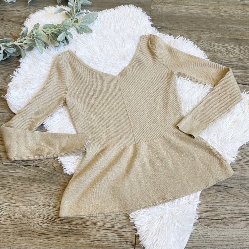 White House Black Market Tan V-Neck Sweater